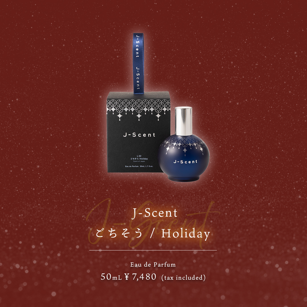赤い背景に「J-Scentごちそう」の商品写真とタイトルがレイアウトされた画像